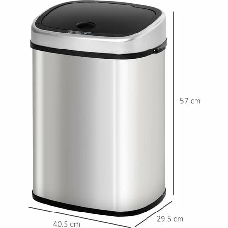 HOMCOM Sensor Dustbin Touchless Trash Can Automatic Stainless Steel 48L