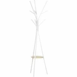 HOMCOM 180cm Free Standing Coat Rack Metal Shelf Holder Stand Hat Hanger White