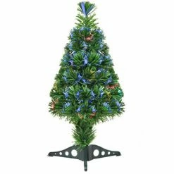 HOMCOM 2FT Pre-Lit Fiber Optic Christmas Tree Artificial Spruce Tree Multi-Color