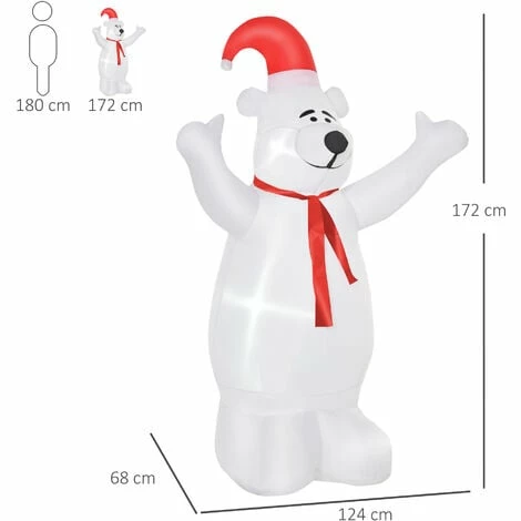 HOMCOM 6ft Tall Outdoor Inflatable Bear Airblown Projection Holiday Christmas Lawn Décor