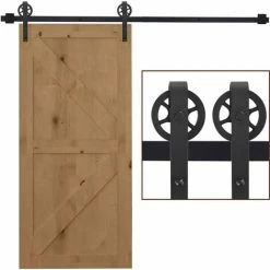 HOMCOM 6.6ft Sliding Wood Barn Door Hardware Kits Track Industrial Style A Set