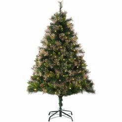HOMCOM 5FT Pre-Lit Christmas Tree Artificial Spruce Holiday Décor W/ Metal