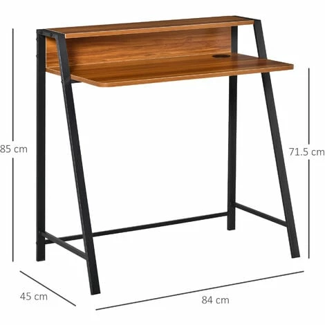 HOMCOM 2-Tier Storage Computer Workstation with Shelf, Metal Frame Walnut