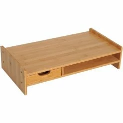 HOMCOM Monitor Riser Laptop PC Plinth Stand Desktop Organiser W/ Drawer Bamboo