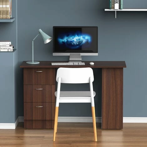 HOMCOM 120cm Computer Desk Writing Table PC Workstation Study Stationery w/ 3 Shelf & Drawers for Home Office Walnut